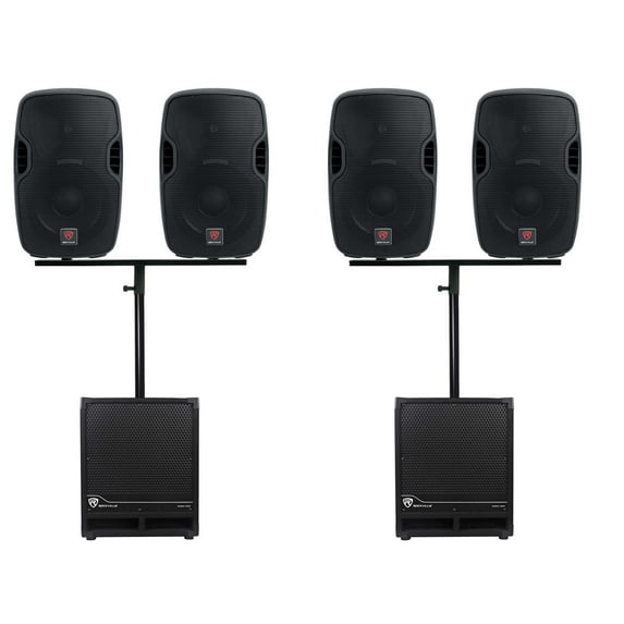 Rockville DJ Package w/(4) 10" Active Speakers+Mounts+(2) 12" Powered Subwoofers