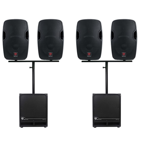 Rockville DJ Package w/(4) 12" Active Speakers+Mounts+(2) 12" Powered Subwoofers