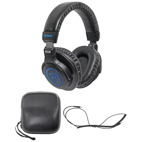 Rockville DJ1500 DJ Headphones w/ Detachable Coil Cable, Case+Extra Ear Pad
