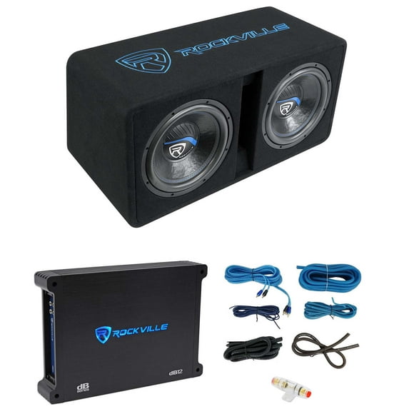 Rockville DK512 PACKAGE Dual 12" 2800w K5 Car Subwoofer Enclosure+DB12 Amplifier