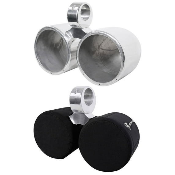 Rockville DMAC80S Dual 8" Silver Aluminum Wakeboard Tower Speaker Pods+Covers
