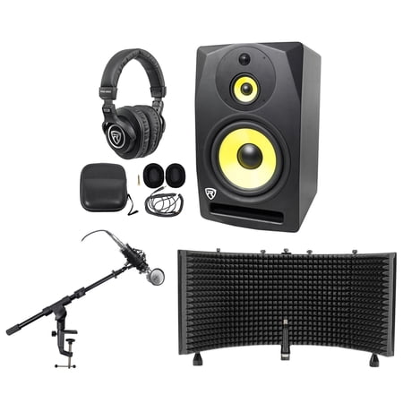 Rockville DPM10B 10" 400 Watt Powered Studio Monitor+Headphones+Mic+Shield+Boom