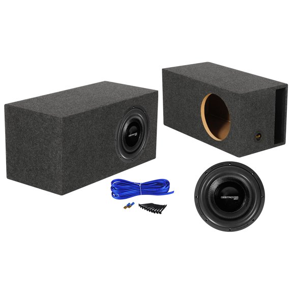 Rockville DESTROYER 12D1 Bundle: 12-Inch Dual 1-Ohm Competition Subwoofer, RBS12 SPL Vented Sub Box, Single Install Kit, 3-items