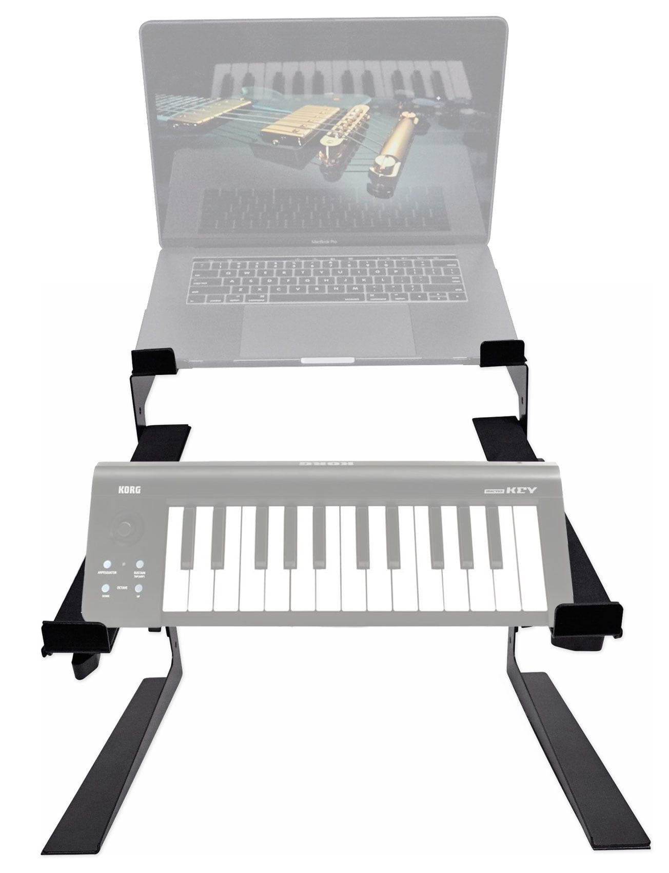Rockville Dual Shelf Laptop+Controller Stand for Korg microKEY-25 Keyboard