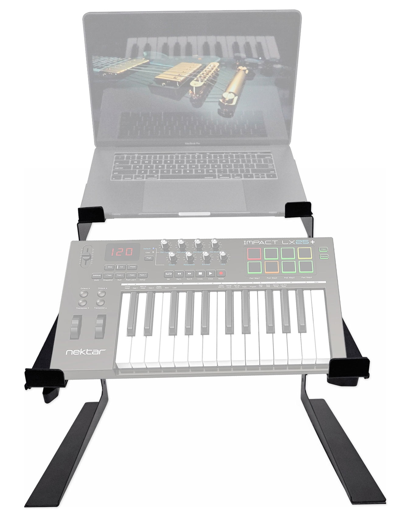 Rockville Dual Shelf Laptop+Controller Stand for Nektar Impact LX25+ Keyboard