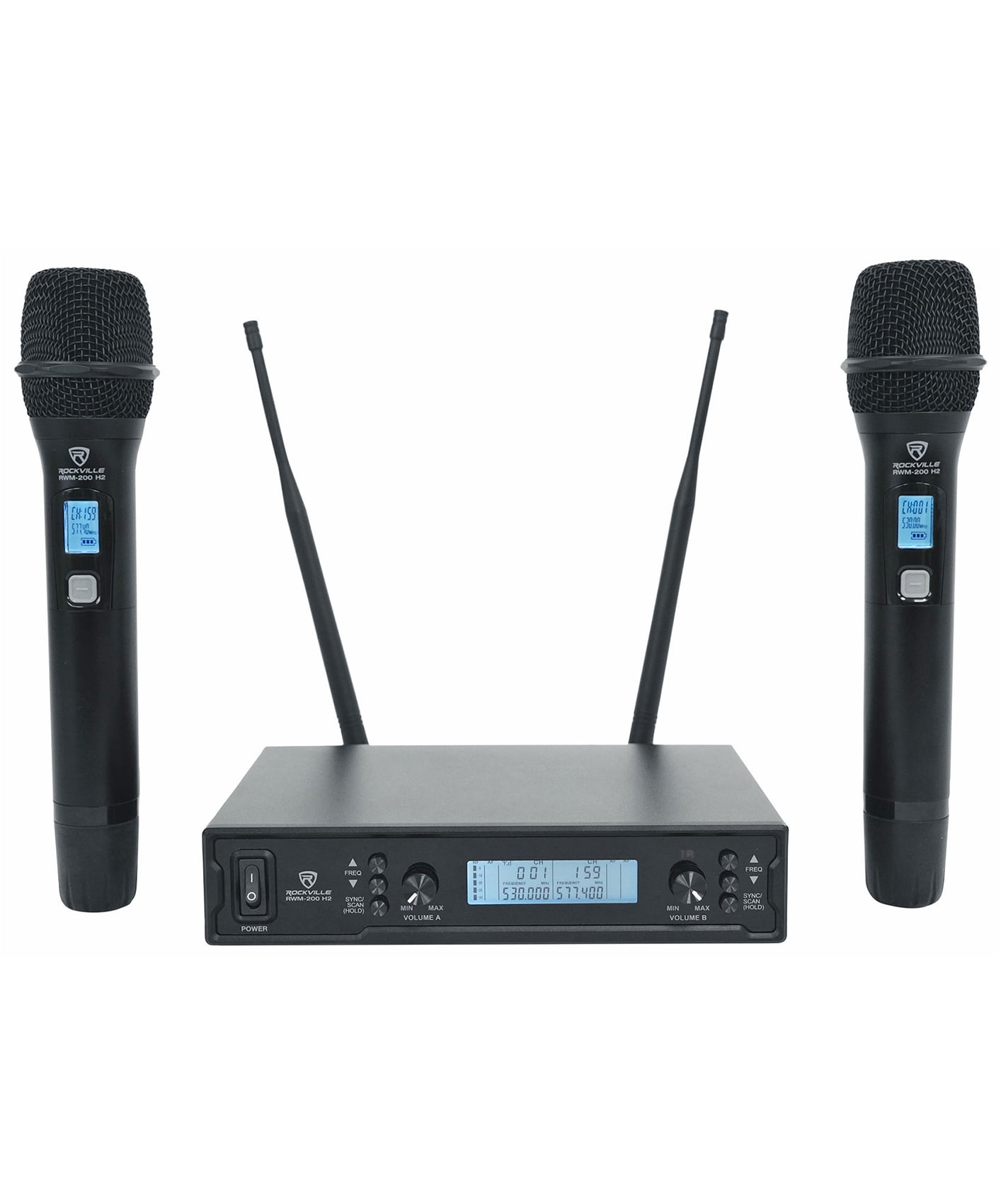 Rockville Dual UHF 15-Ch Metal Handheld Wireless Vocal Karaoke Microphone System