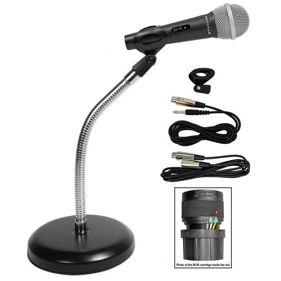Rockville Dynamic Microphone+Mic Stand w/Gooseneck+Weighted Base+Cables