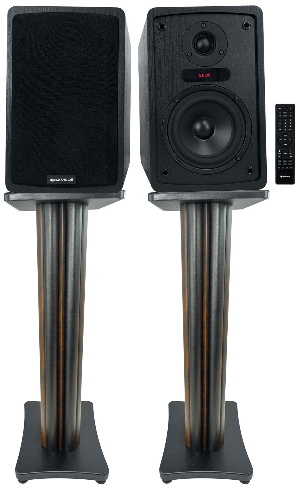 Rockville ELITE-5B 5.25" Bookshelf Speakers w/Bluetooth+28" Dark Wood Stands