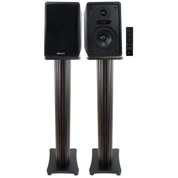 Rockville ELITE-5B 5.25" Bookshelf Speakers w/Bluetooth+36" Dark Wood Stands
