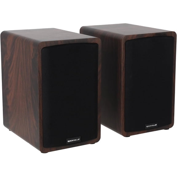 Rockville ELITE-5D Bluetooth Bookshelf Speakers  800W, 5.25" Drivers, Optical & USB Inputs, Dual Mic Inputs, Dark Wood Finish