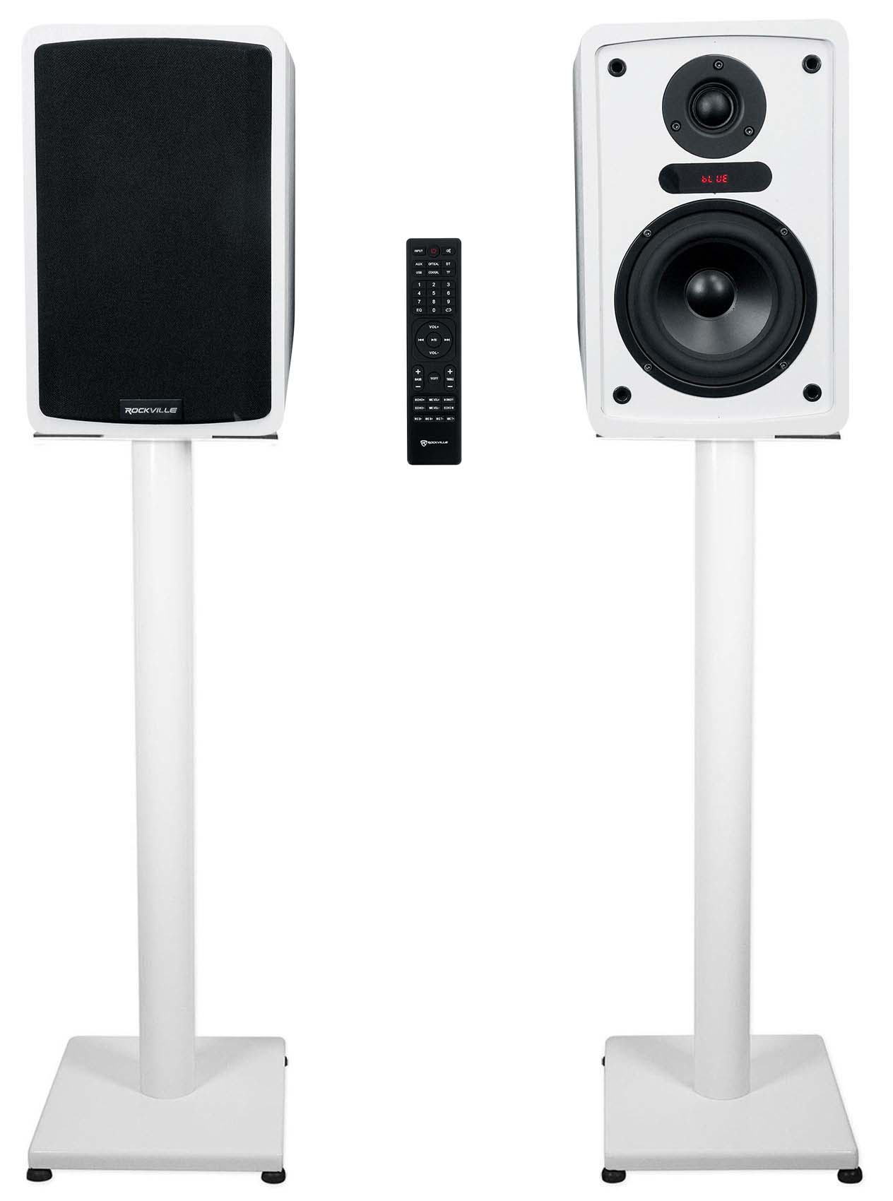Rockville ELITE-5W 5.25" Powered White Bookshelf Speakers w/Bluetooth+29" Stands - image 1 of 21