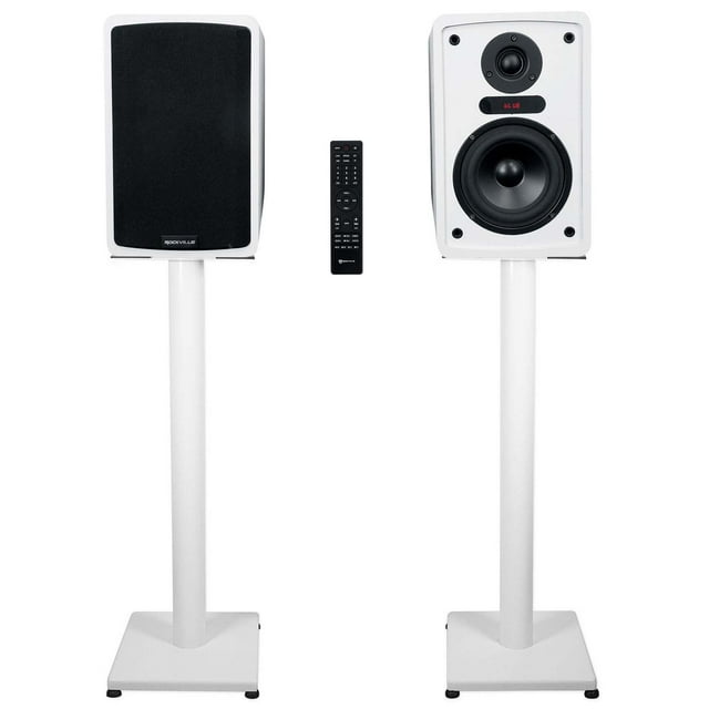 Rockville ELITE-5W 5.25" Powered White Bookshelf Speakers w/Bluetooth+29" Stands