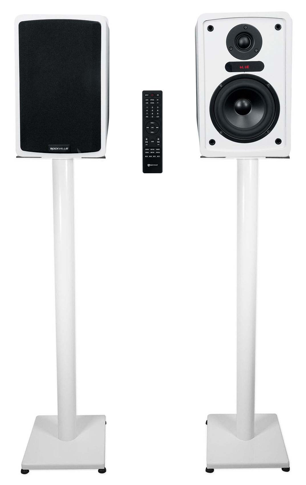 Rockville ELITE-5W 5.25" Powered White Bookshelf Speakers w/Bluetooth+37" Stands - image 1 of 21