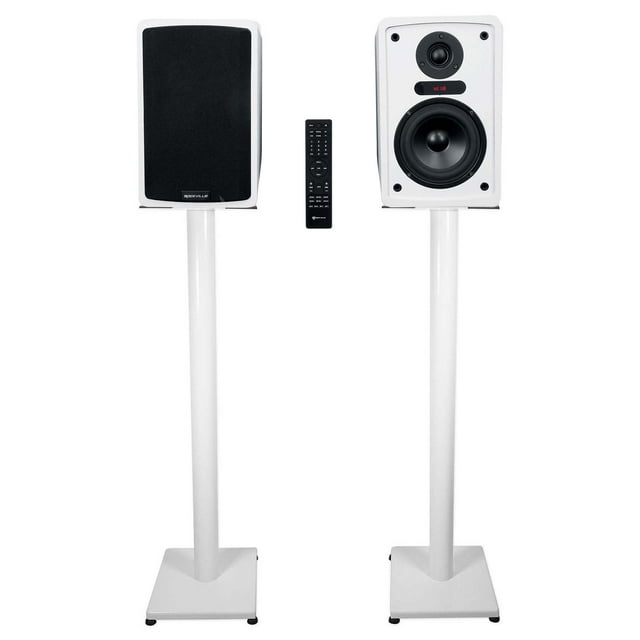 Rockville ELITE-5W 5.25" Powered White Bookshelf Speakers w/Bluetooth+37" Stands