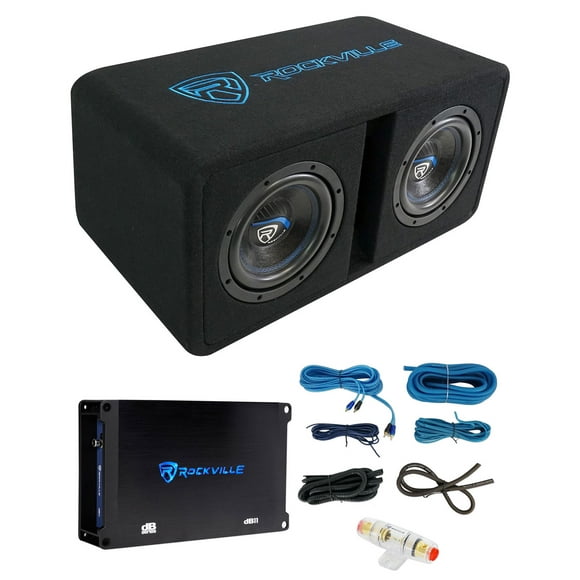 Rockville DK58 PACKAGE Dual 8" 1600w Loaded K5 Car Subwoofer Enclosure+DB11 Amp