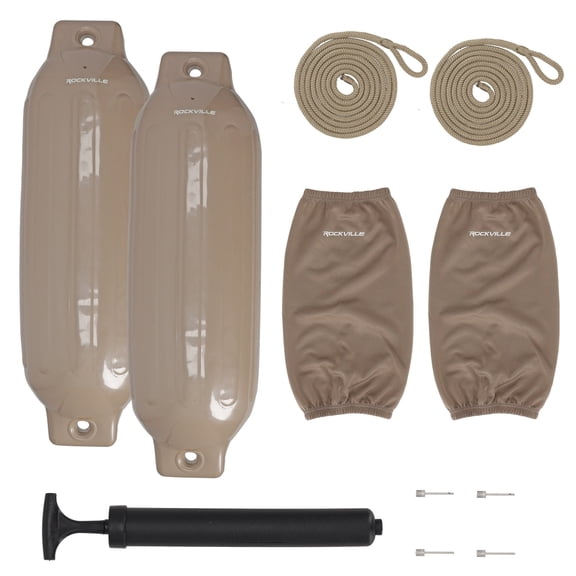 Rockville FEN285-SAND Inflatable Ribbed Marine Boat Fender Package 8.5" x 27" Sand 2-Pack Kit