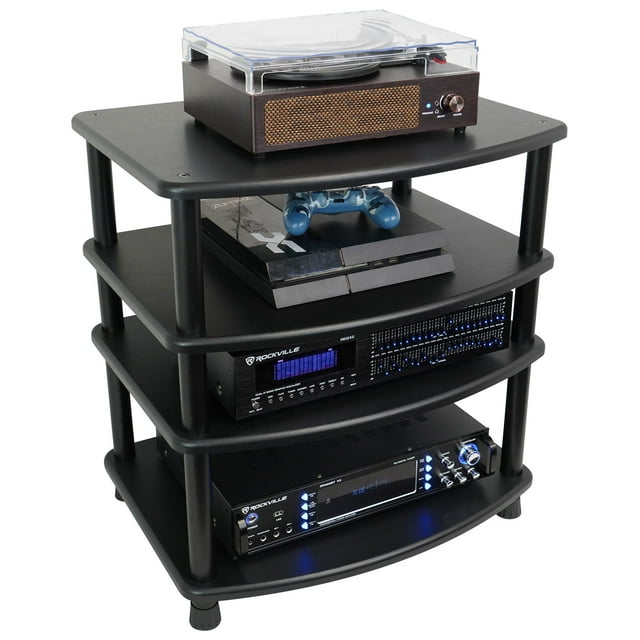 Rockville FLX BLACK Adjustable Height 4 Shelf Home Theater A/V Audio ...