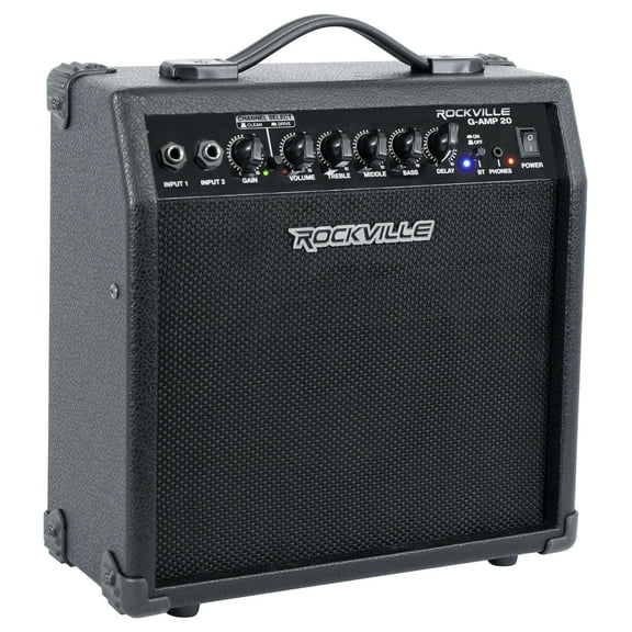 Rockville G-AMP 20 Watt Guitar Amplifier Dual Input Combo Amp Bluetooth/Delay