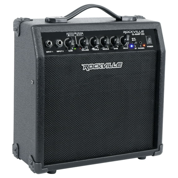 Rockville G-AMP 20 Watt Guitar Amplifier Dual Input Combo Amp Bluetooth/Delay