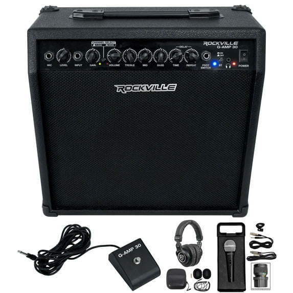 Rockville G-AMP 30 Watt Guitar Amplifier w/Bluetooth+Footswitch+Mic+Headphones