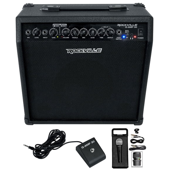 Rockville G-AMP 30 Watt Guitar Combo Amplifier Amp w/Bluetooth+Footswitch and Mic
