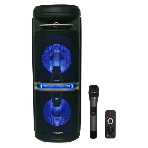 Rockville Go Party X10 Dual 10 Inch Battery Powered Bluetooth Speaker for Karaoke with UHF Wireless Microphone and TWS Link, Black