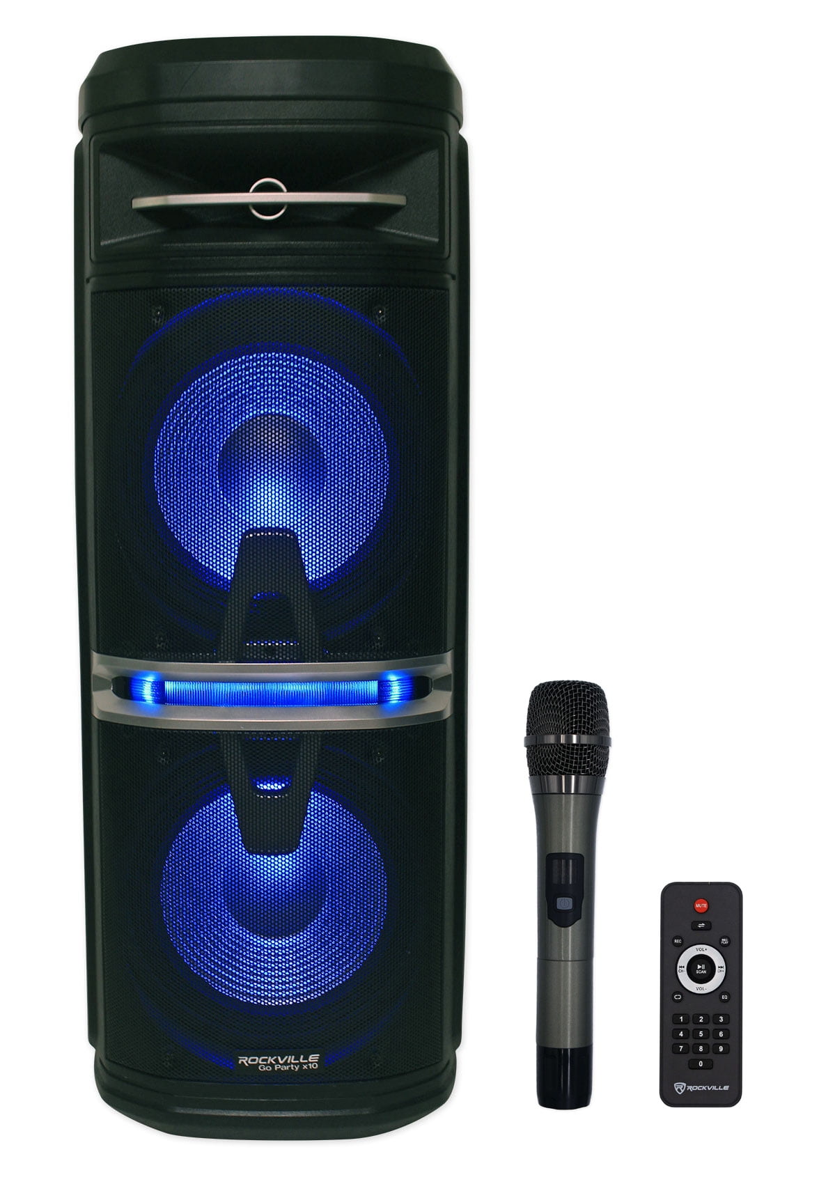 Rockville Go Party X10 Dual 10" Rechargeable Bluetooth Speaker+Wireless UHF Mic