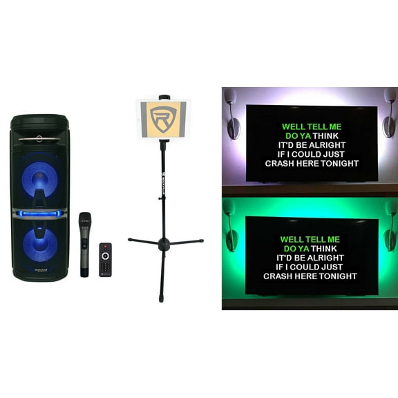 Rockville Go Party X10 Karaoke Machine System+Wireless Mic+Tablet Stand+TV LED's