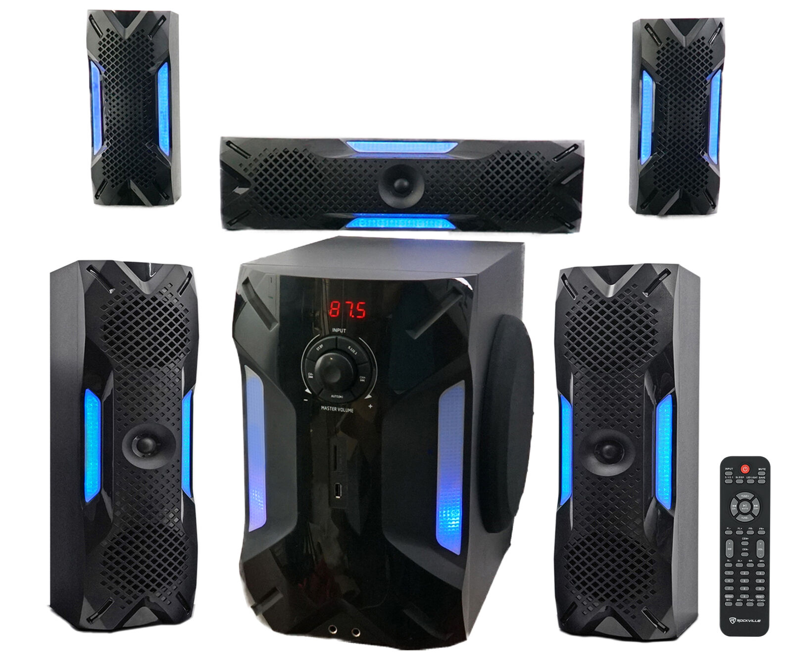 Rockville HTS56 1000w 5.1 Channel Home Theater System/Bluetooth/USB+8" Subwoofer - image 1 of 6