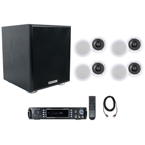 Rockville Home Stereo Receiver Amplifier+8) 6.5" Ceiling Speakers+6.5" Subwoofer