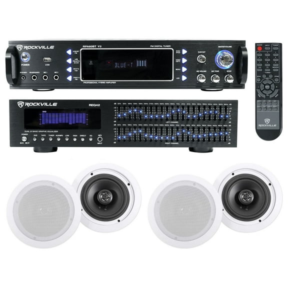 Rockville Home Theater Bluetooth Receiver+Equalizer EQ+(4) 6.5" Ceiling Speakers