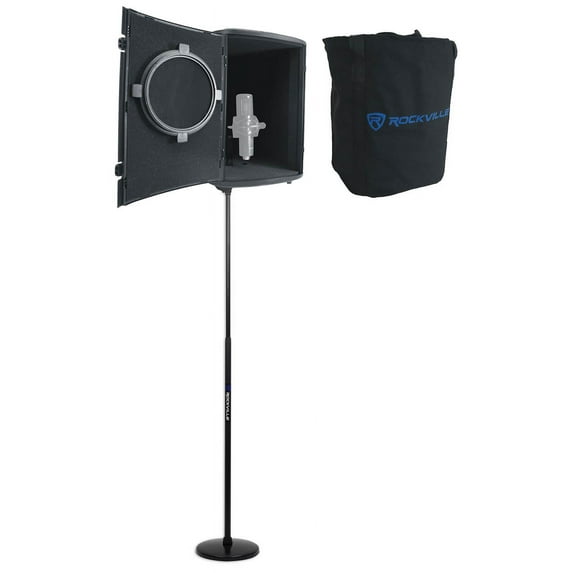 Rockville ISOBOX Recording Microphone Sound Isolation Box+Stand w/ Hand Clutch