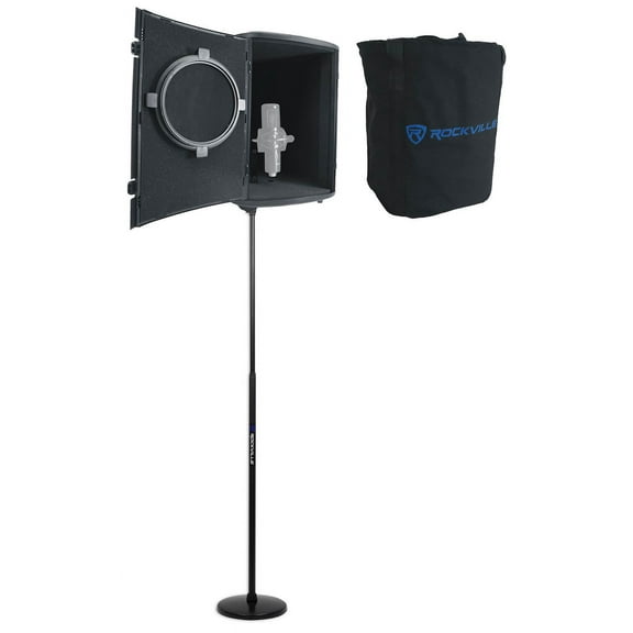 Rockville ISOBOX Recording Microphone Sound Isolation Box+Stand w/ Hand Clutch