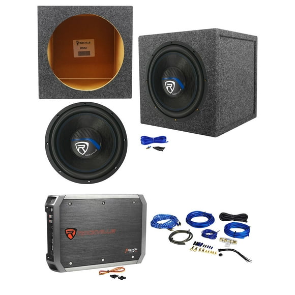 Rockville K5 W12K5S4 12" 1400 Watt Subwoofer+Sealed Sub Box+Amplifier+Amp Kit
