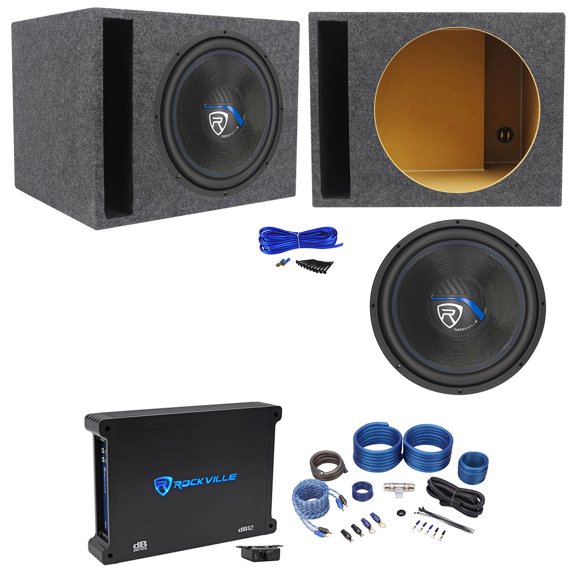 Rockville K5 W15K5S2 15" 2000 Watt Subwoofer+Vented Sub Box+Amplifier+Amp Kit