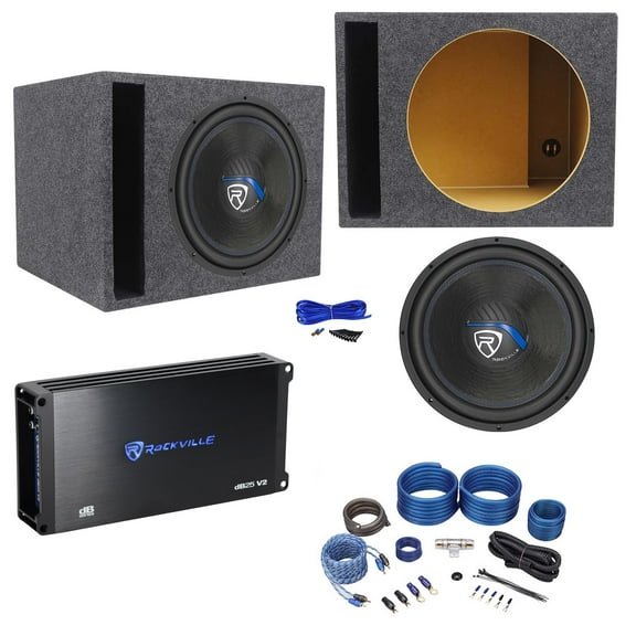 Rockville K5 W15K5S4 15" 2000 Watt Subwoofer+Vented Sub Box+Amplifier+Amp Kit