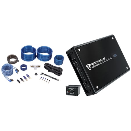 Rockville KRYPTON-M1 2000w Peak/500w RMS Mono 1 Ohm Car Amplifier+Remote+Amp Kit