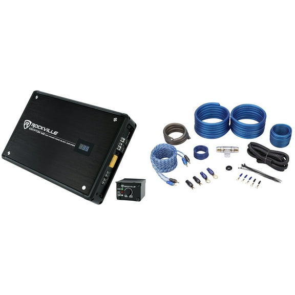 Rockville KRYPTON-M2 3000w Peak/750w RMS Mono 1 Ohm Car Amplifier+Remote+Amp Kit