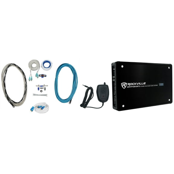 Rockville KRYPTON MF3 1600w Peak/400w RMS 4 Channel Marine Amplifier + Amp Kit