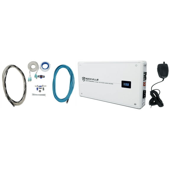 Rockville KRYPTON MF4 2400w Peak 4 Channel White Marine Boat Amplifier + Amp Kit