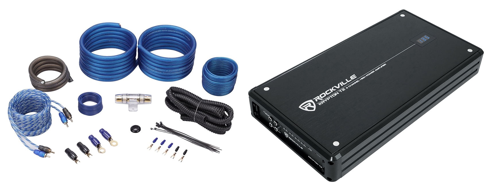 Rockville KRYPTON-T2 2800 Watt Peak / 700w RMS 2 Channel Car Amplifier + Amp Kit