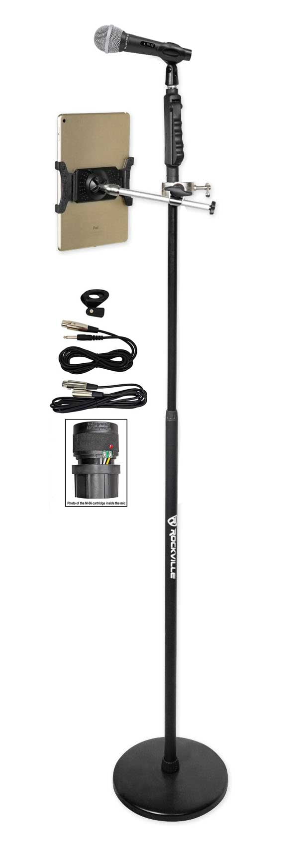 Rockville Karaoke Microphone+Round Base Mic Stand+Tablet/iPadiPhone Clamp Mount