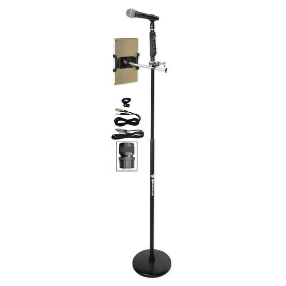 Rockville Karaoke Microphone+Round Base Mic Stand+Tablet/iPadiPhone Clamp Mount