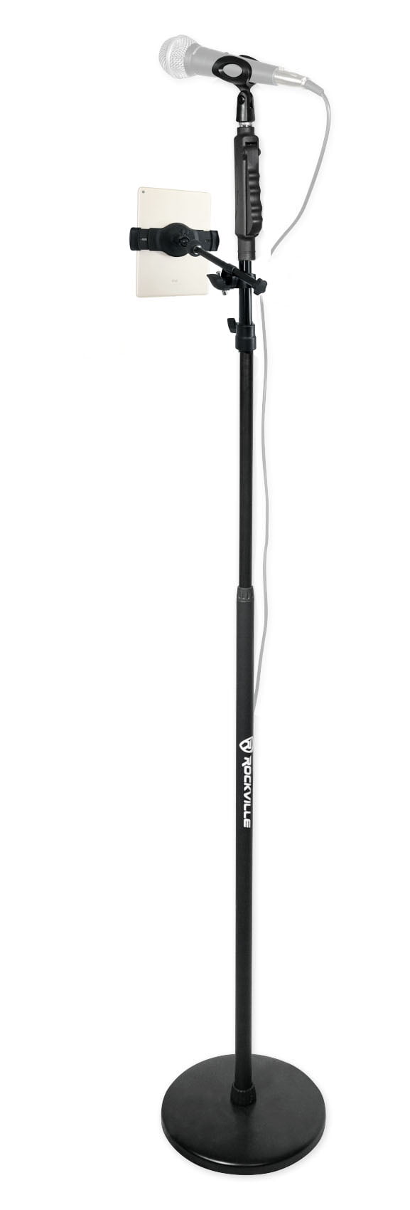 Rockville Karaoke Performance Mic Stand wRound Base+Smartphone/Tablet/iPad Mount
