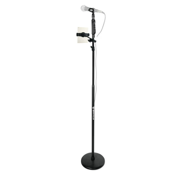 Rockville Karaoke Performance Mic Stand wRound Base+Smartphone/Tablet/iPad Mount