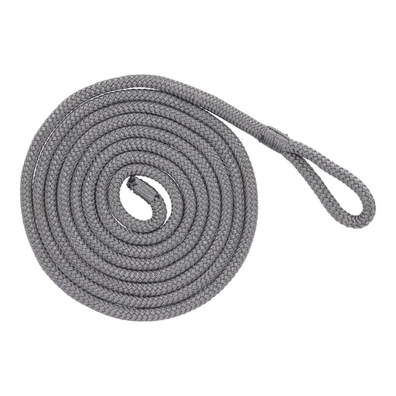 Rockville L38110G 10 ft 3/8 in Fender Line, Double Braided Polypropylene Rope, 2 in Eyelet, Marine Boat Dock Line, Grey