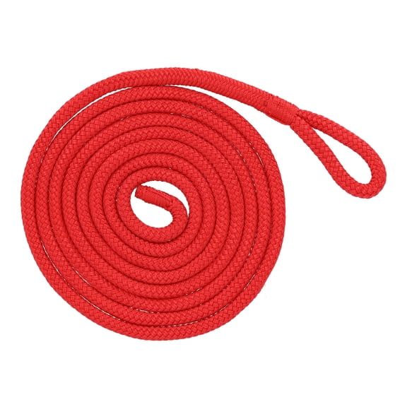 Rockville L38110R 10ft 3/8 in Fender Line, Braided Polypropylene Rope with 2 in Eyelet, Floating Low Stretch Marine Boat Line Red