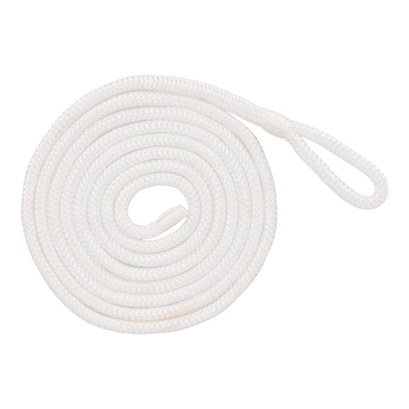Rockville L38110W 10 ft 3/8 in Fender Line White Double Braided Polypropylene Rope with 2 in Eyelet for Boat Marine Dock Use