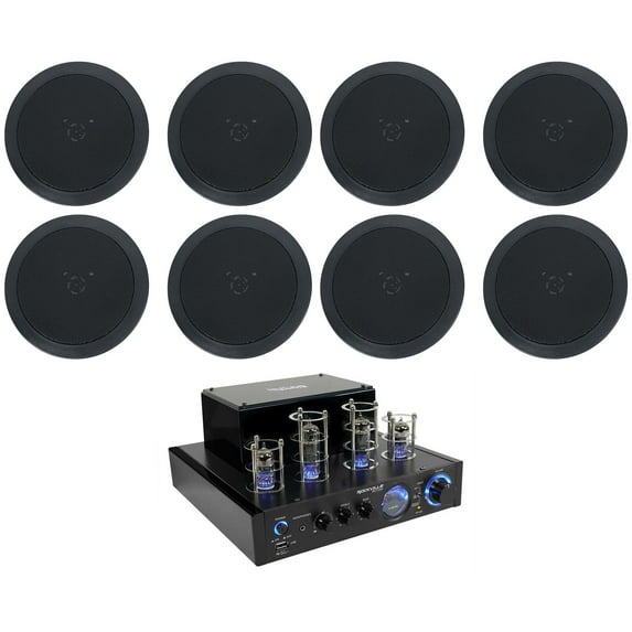 Rockville LED Tube Amp/Home Theater Receiver+(8) 5.25" Black Ceiling Speakers