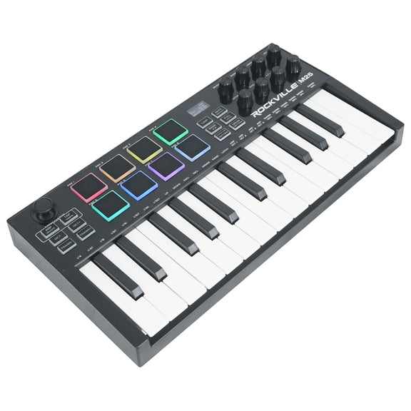 Rockville M25 BLACK 25 Key USB Wireless MIDI Keyboard Controller With Bluetooth